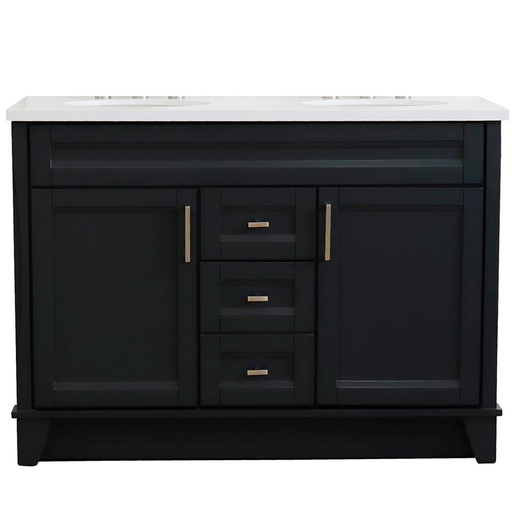 Bellaterra Home, Terni 49" Dark Gray Double Vanity, Oval Sink, White Quartz#top-options_white-quartz-top