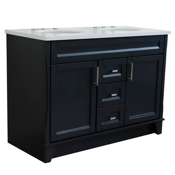 Bellaterra Home, Terni 49" Dark Gray Double Vanity, Oval Sink, White Quartz#top-options_white-quartz-top