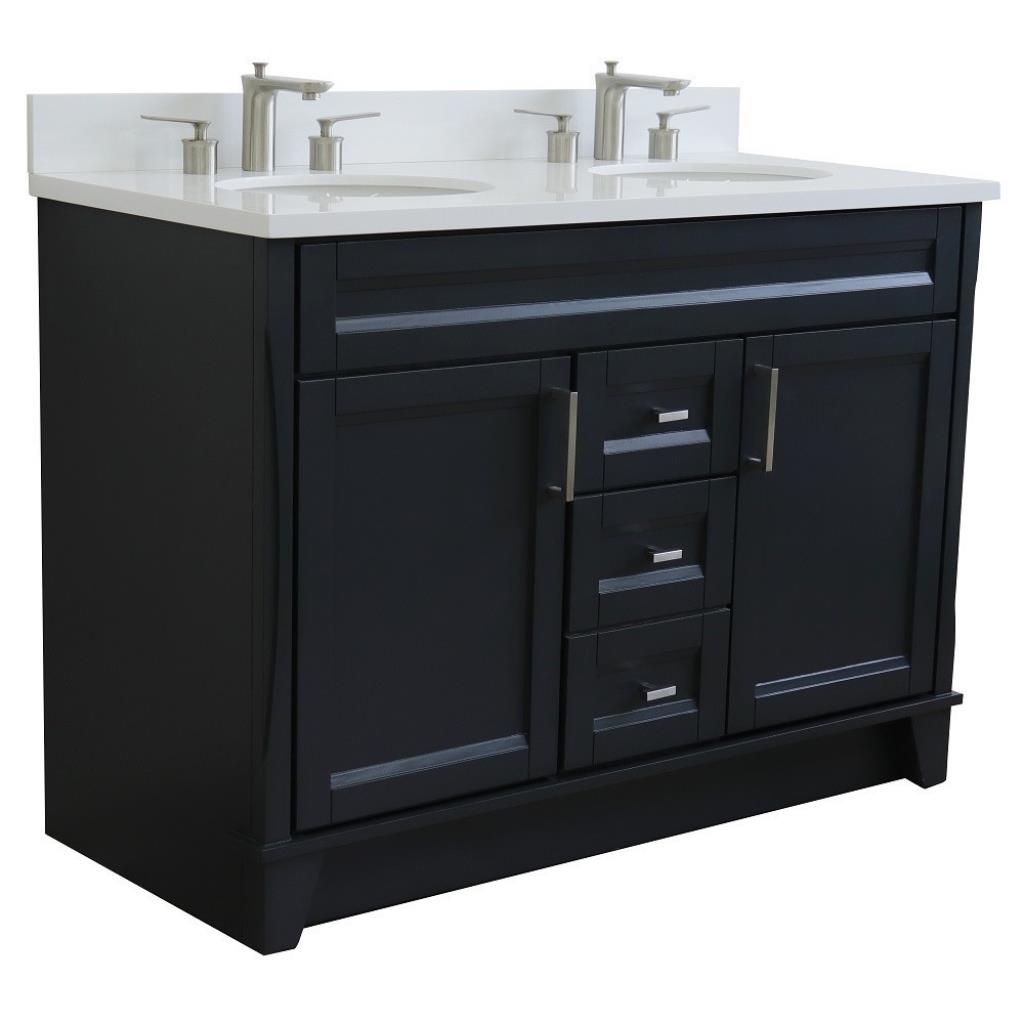Bellaterra Home, Terni 49" Dark Gray Double Vanity, Oval Sink, White Quartz#top-options_white-quartz-top