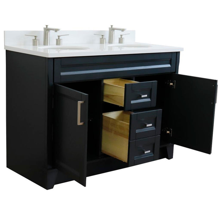 Bellaterra Home, Terni 49" Dark Gray Double Vanity, Oval Sink, White Quartz#top-options_white-quartz-top