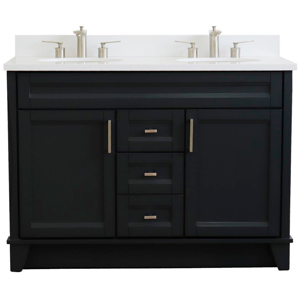 Bellaterra Home, Terni 49" Dark Gray Double Vanity, Oval Sink, White Quartz#top-options_white-quartz-top