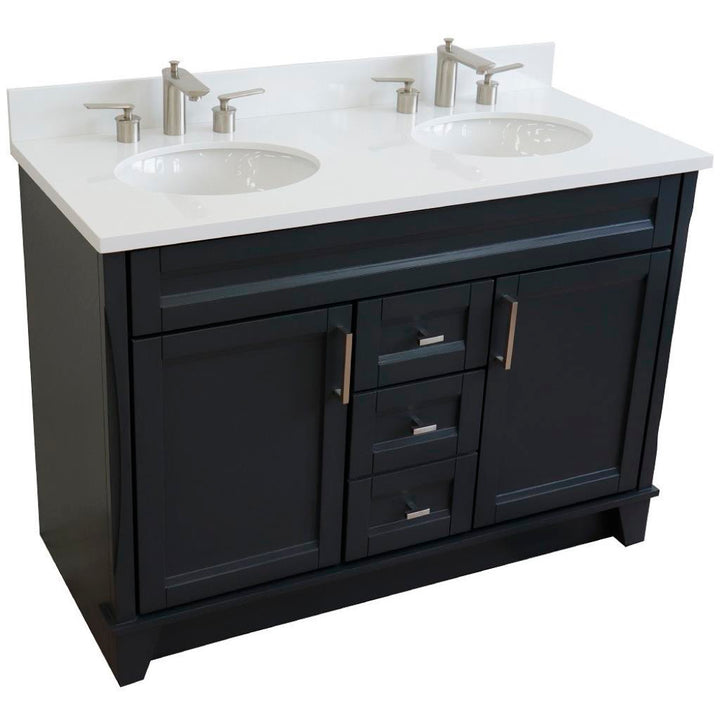 Bellaterra Home, Terni 49" Dark Gray Double Vanity, Oval Sink, White Quartz#top-options_white-quartz-top