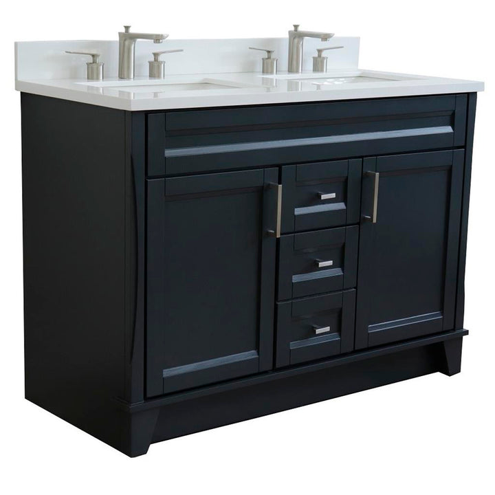 Bellaterra Home, Terni 49" Dark Gray Double Vanity, Rectangle Sink, White Quartz#top-options_white-quartz-top