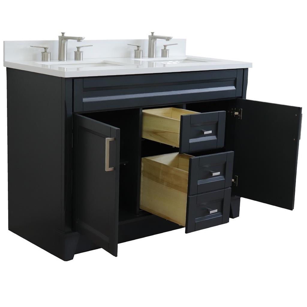 Bellaterra Home, Terni 49" Dark Gray Double Vanity, Rectangle Sink, White Quartz#top-options_white-quartz-top