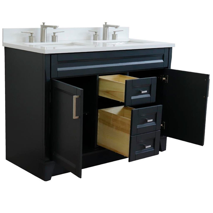 Bellaterra Home, Terni 49" Dark Gray Double Vanity, Rectangle Sink, White Quartz#top-options_white-quartz-top