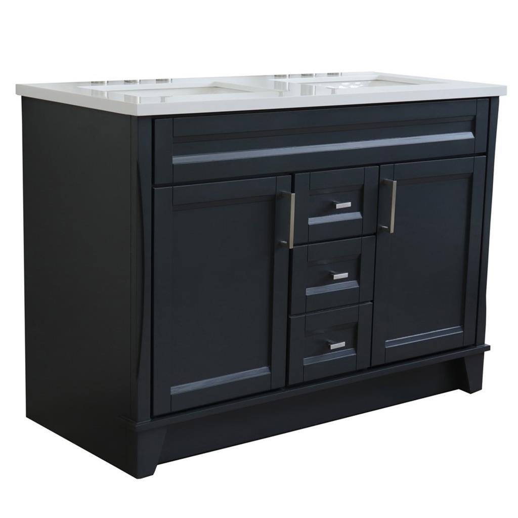 Bellaterra Home, Terni 49" Dark Gray Double Vanity, Rectangle Sink, White Quartz#top-options_white-quartz-top