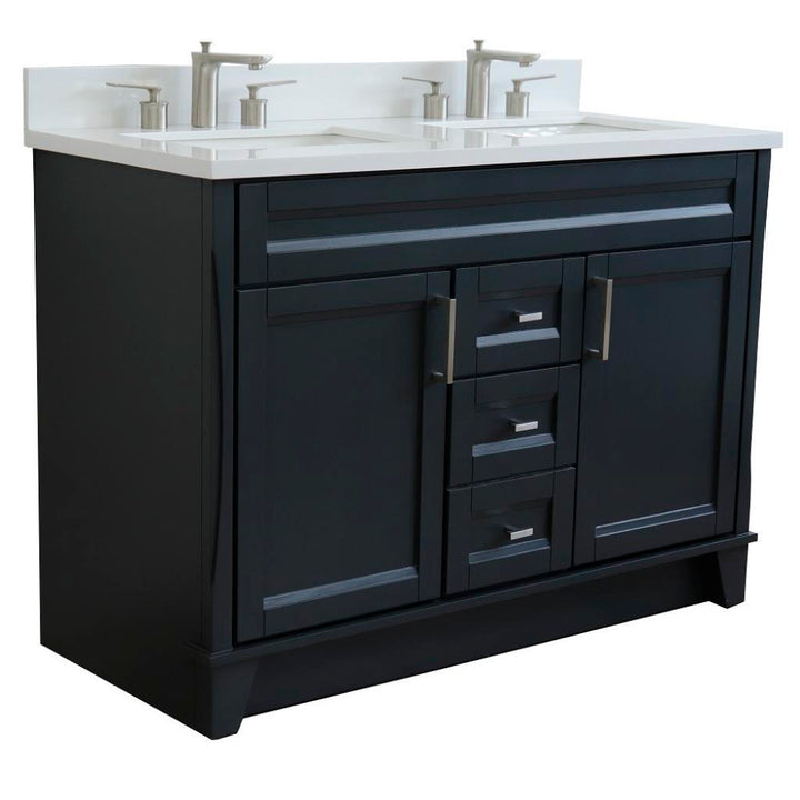 Bellaterra Home, Terni 49" Dark Gray Double Vanity, Rectangle Sink, White Quartz#top-options_white-quartz-top