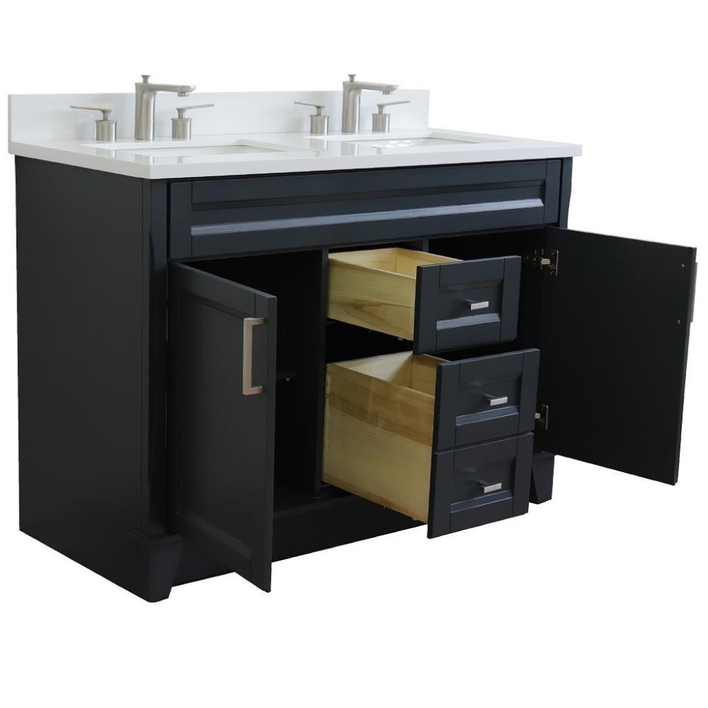 Bellaterra Home, Terni 49" Dark Gray Double Vanity, Rectangle Sink, White Quartz#top-options_white-quartz-top