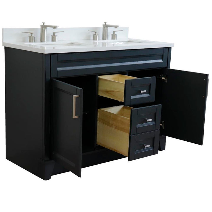 Bellaterra Home, Terni 49" Dark Gray Double Vanity, Rectangle Sink, White Quartz#top-options_white-quartz-top