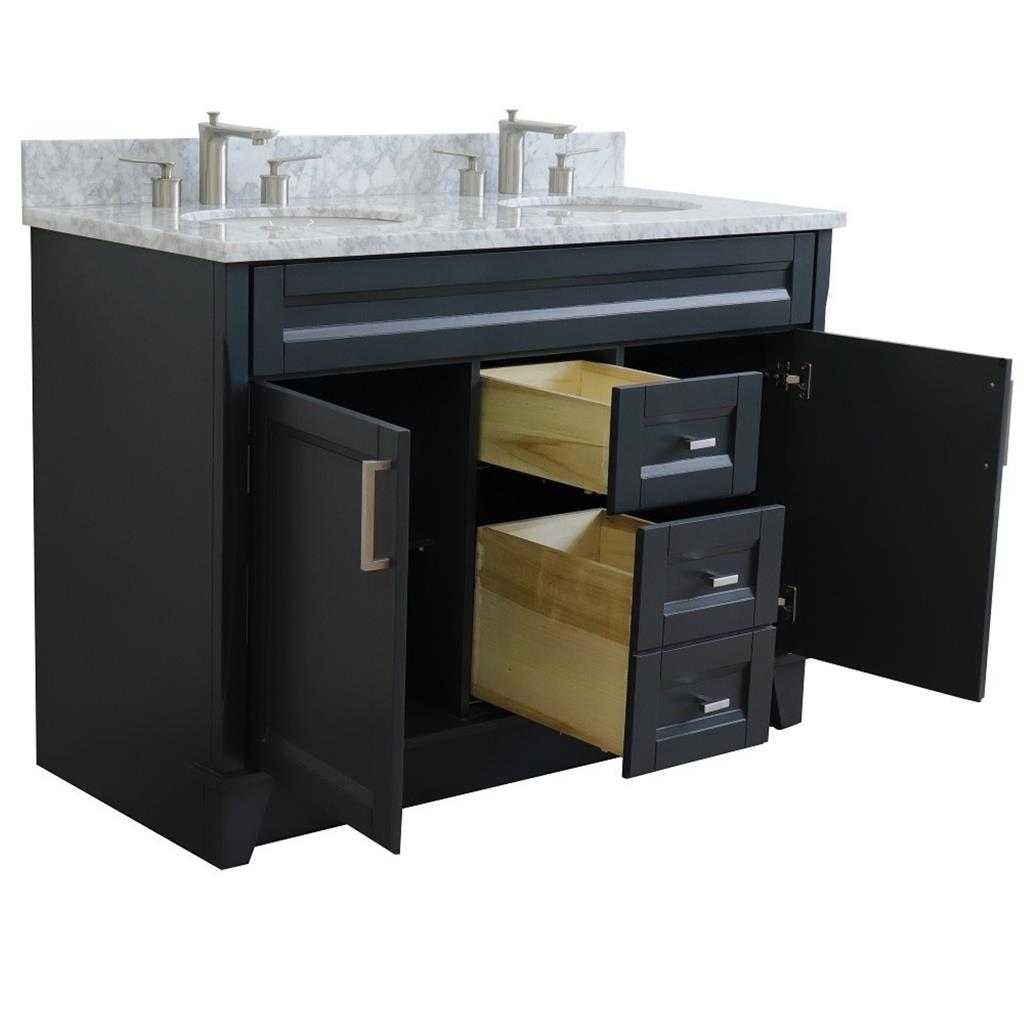 Bellaterra Home, Terni 49" Dark Gray Double Vanity, Oval Sink, White Carrara Marble#top-options_white-carrara-marble-top