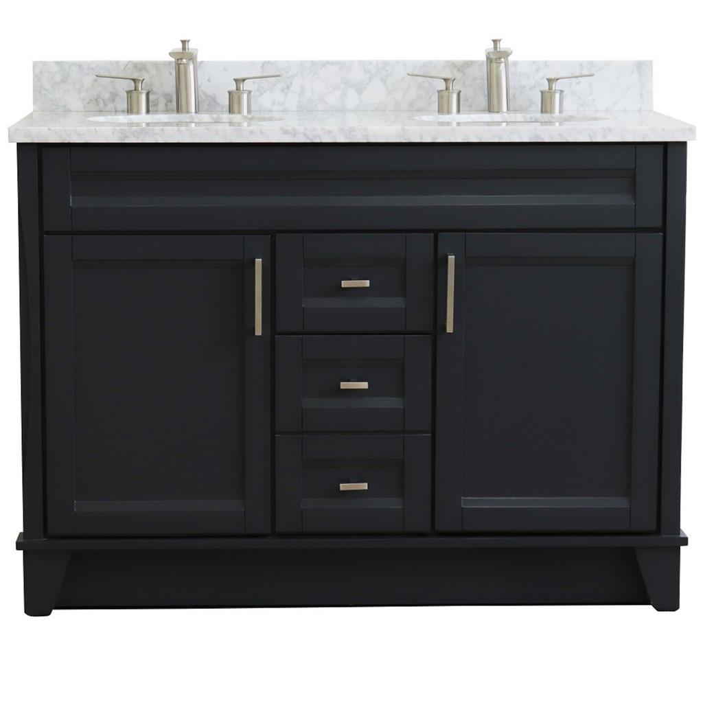 Bellaterra Home, Terni 49" Dark Gray Double Vanity, Oval Sink, White Carrara Marble#top-options_white-carrara-marble-top