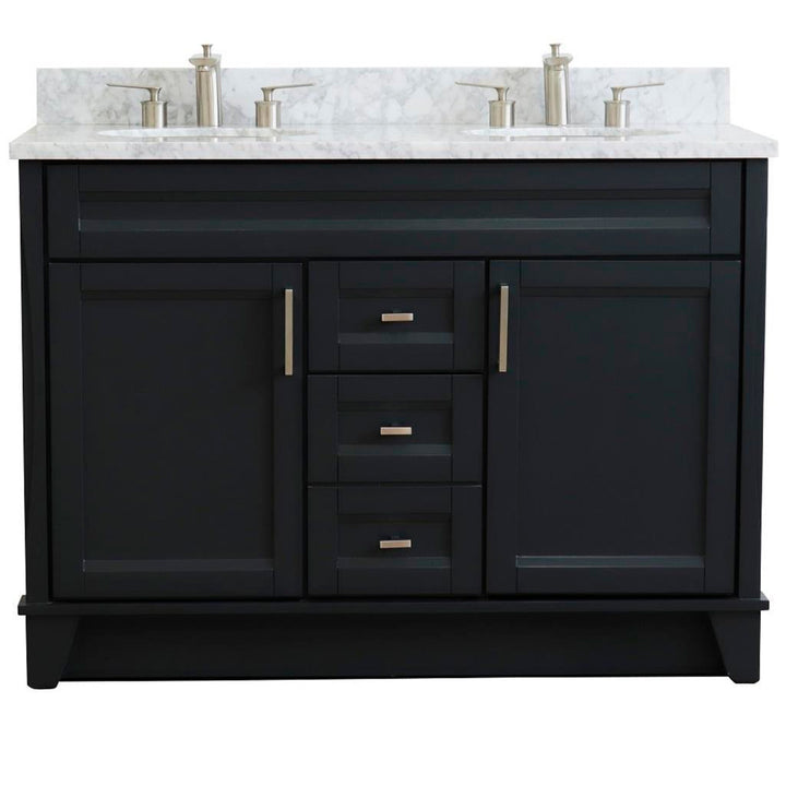 Bellaterra Home, Terni 49" Dark Gray Double Vanity, Oval Sink, White Carrara Marble#top-options_white-carrara-marble-top