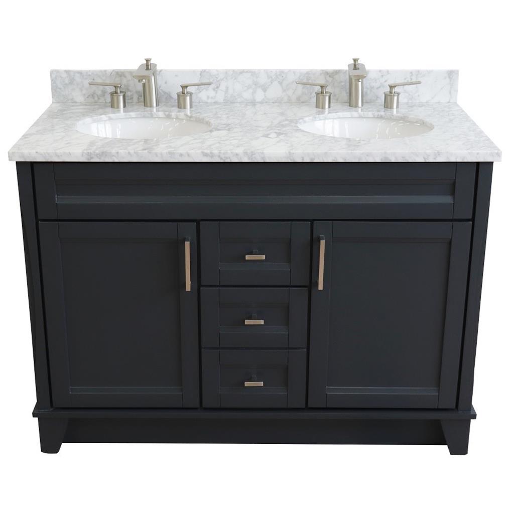 Bellaterra Home, Terni 49" Dark Gray Double Vanity, Oval Sink, White Carrara Marble#top-options_white-carrara-marble-top