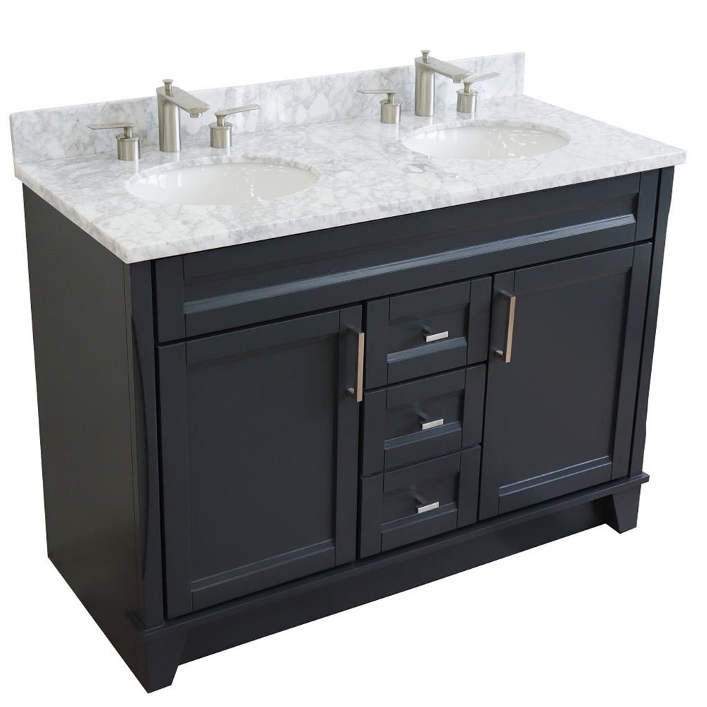 Bellaterra Home, Terni 49" Dark Gray Double Vanity, Oval Sink, White Carrara Marble#top-options_white-carrara-marble-top