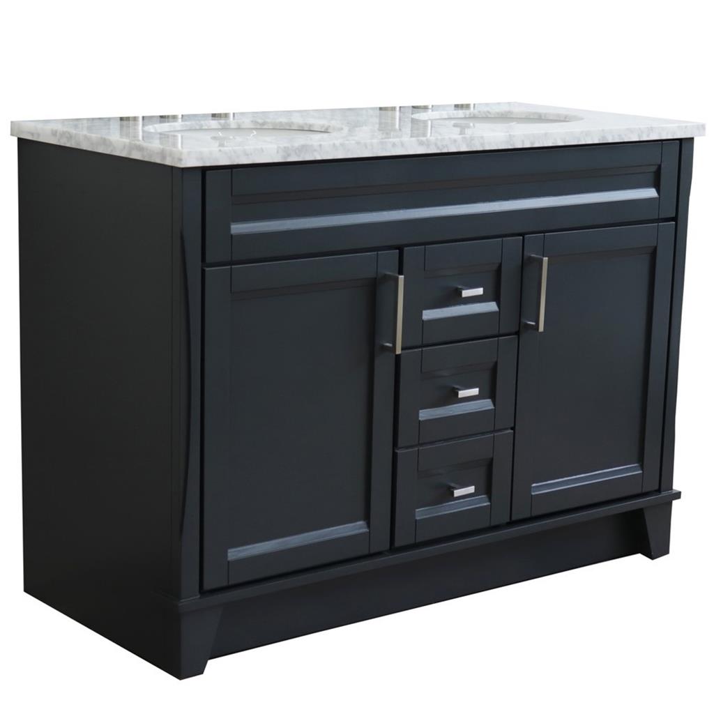 Bellaterra Home, Terni 49" Dark Gray Double Vanity, Oval Sink, White Carrara Marble#top-options_white-carrara-marble-top