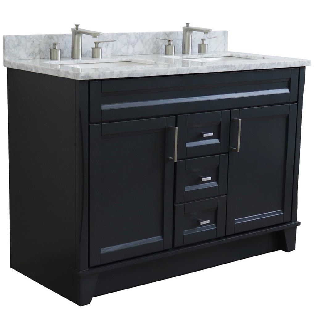 Bellaterra Home, Terni 49" Dark Gray Double Vanity, Rectangle Sink, White Carrara Marble#top-options_white-carrara-marble-top