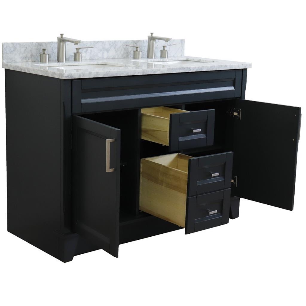 Bellaterra Home, Terni 49" Dark Gray Double Vanity, Rectangle Sink, White Carrara Marble#top-options_white-carrara-marble-top
