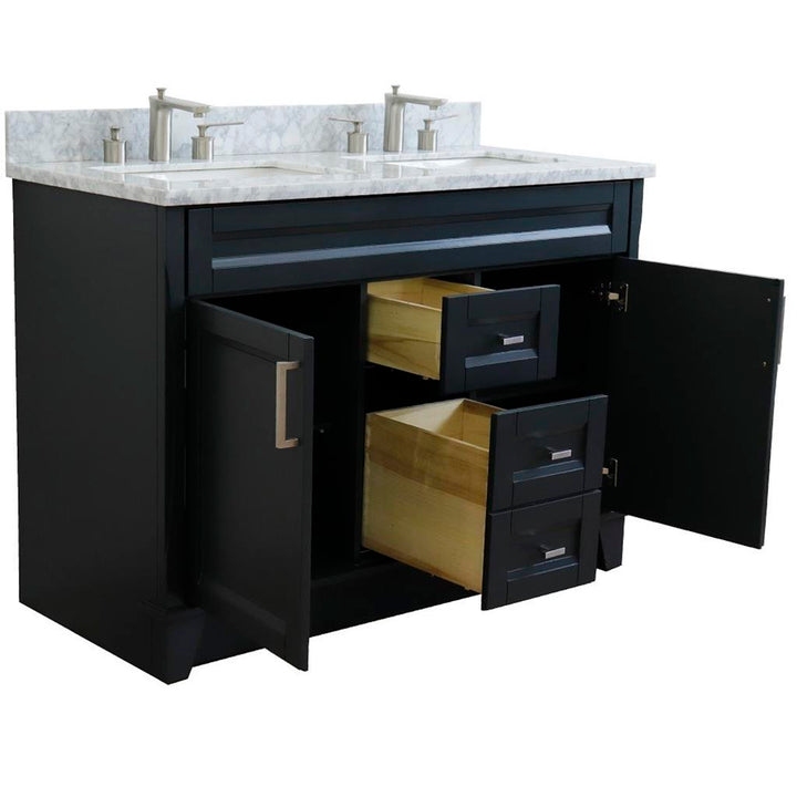 Bellaterra Home, Terni 49" Dark Gray Double Vanity, Rectangle Sink, White Carrara Marble#top-options_white-carrara-marble-top