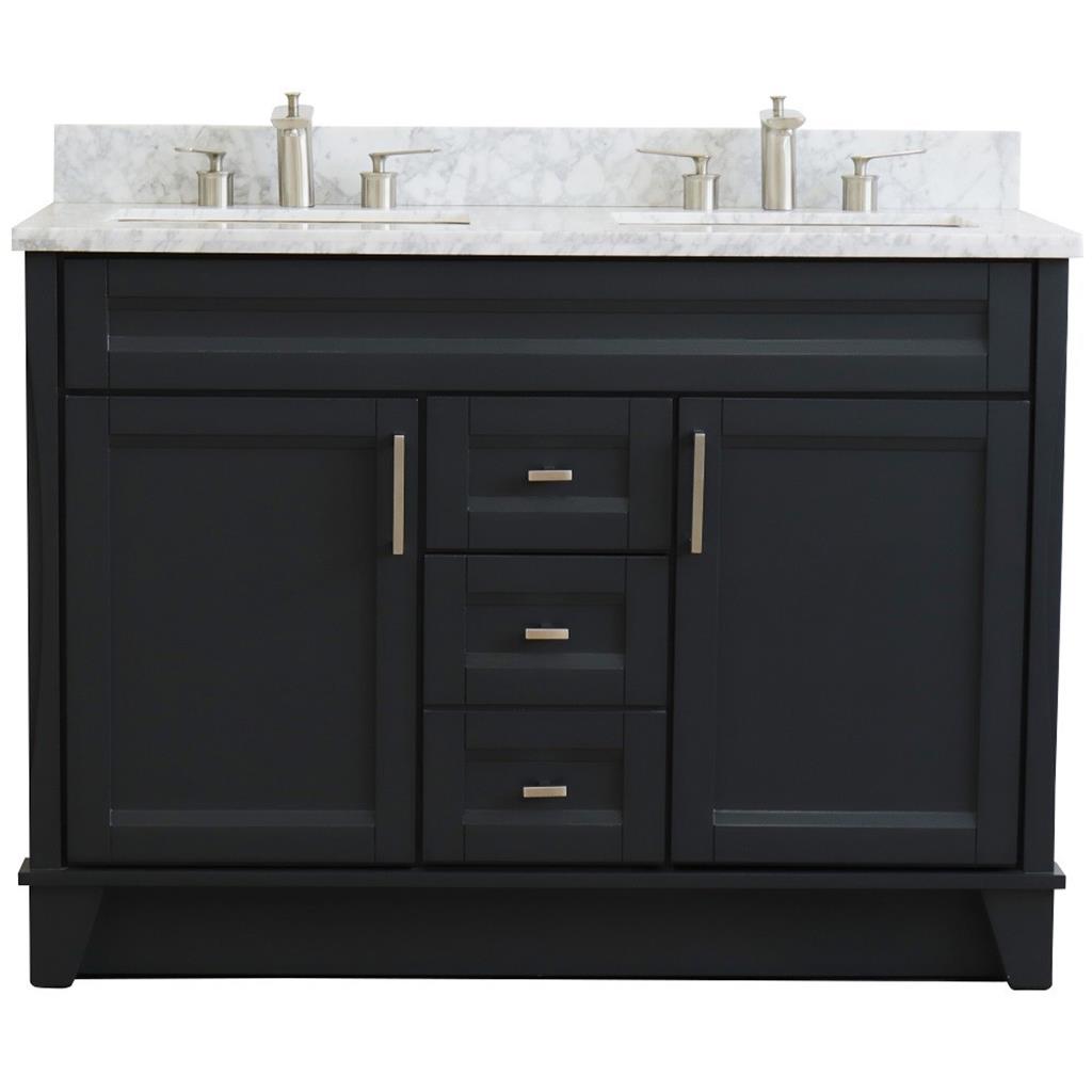 Bellaterra Home, Terni 49" Dark Gray Double Vanity, Rectangle Sink, White Carrara Marble#top-options_white-carrara-marble-top