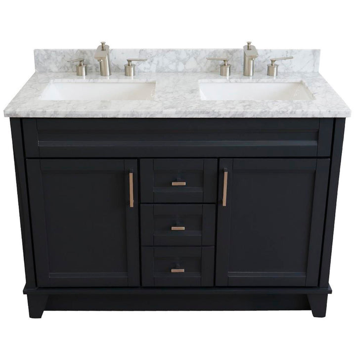 Bellaterra Home, Terni 49" Dark Gray Double Vanity, Rectangle Sink, White Carrara Marble#top-options_white-carrara-marble-top