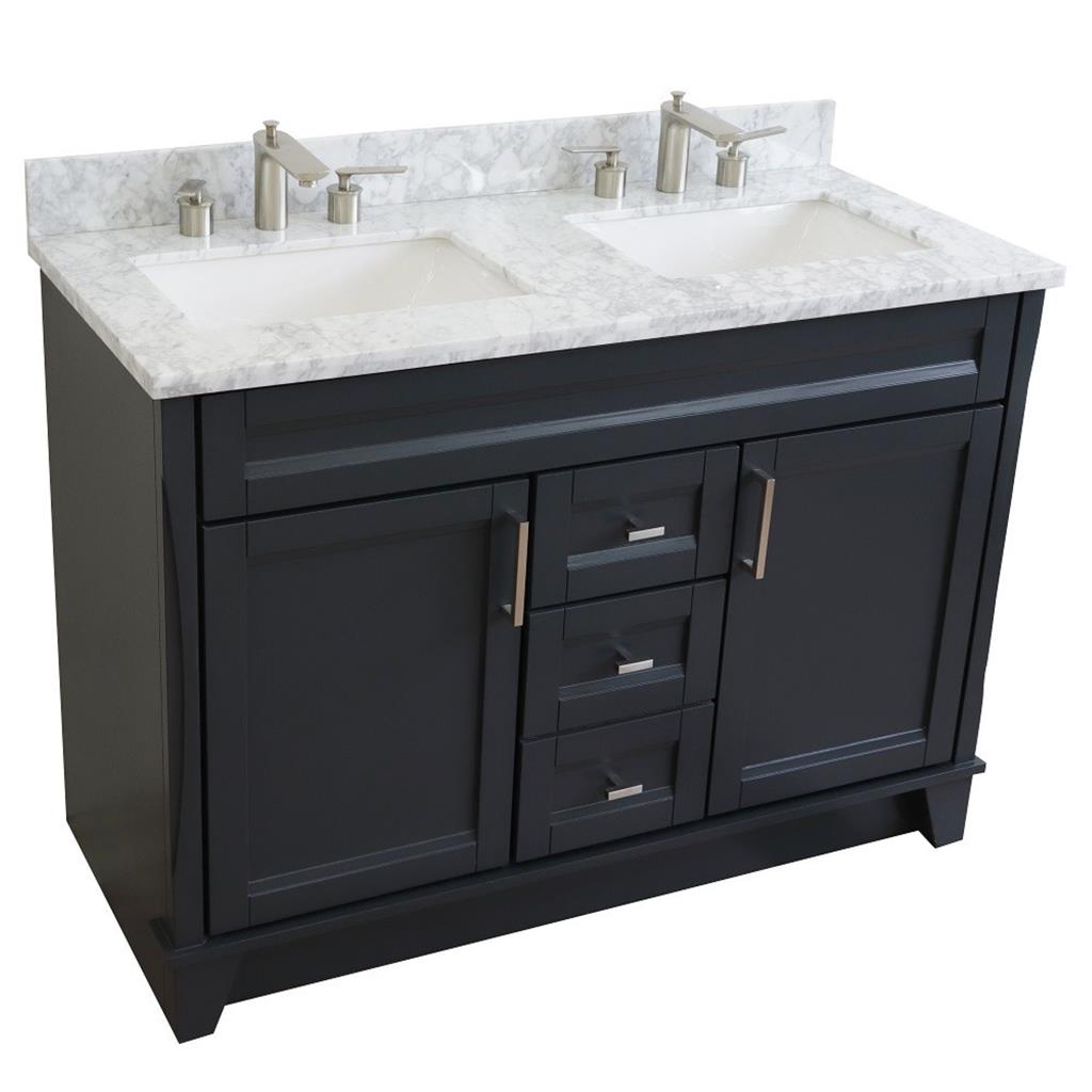 Bellaterra Home, Terni 49" Dark Gray Double Vanity, Rectangle Sink, White Carrara Marble#top-options_white-carrara-marble-top