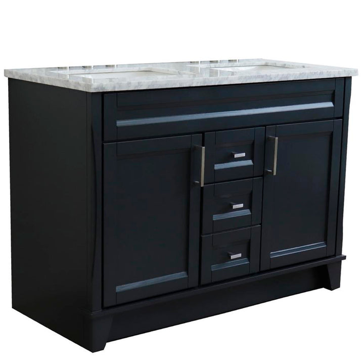 Bellaterra Home, Terni 49" Dark Gray Double Vanity, Rectangle Sink, White Carrara Marble#top-options_white-carrara-marble-top