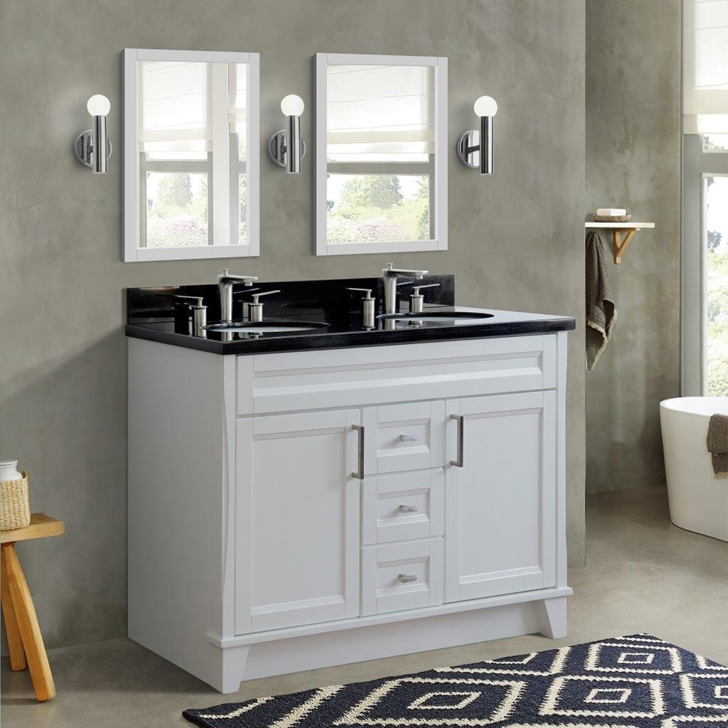 Bellaterra Home, Terni 49" White Double Vanity, Oval Sink, Black Galaxy Granite#top-options_black-galaxy-granite-top