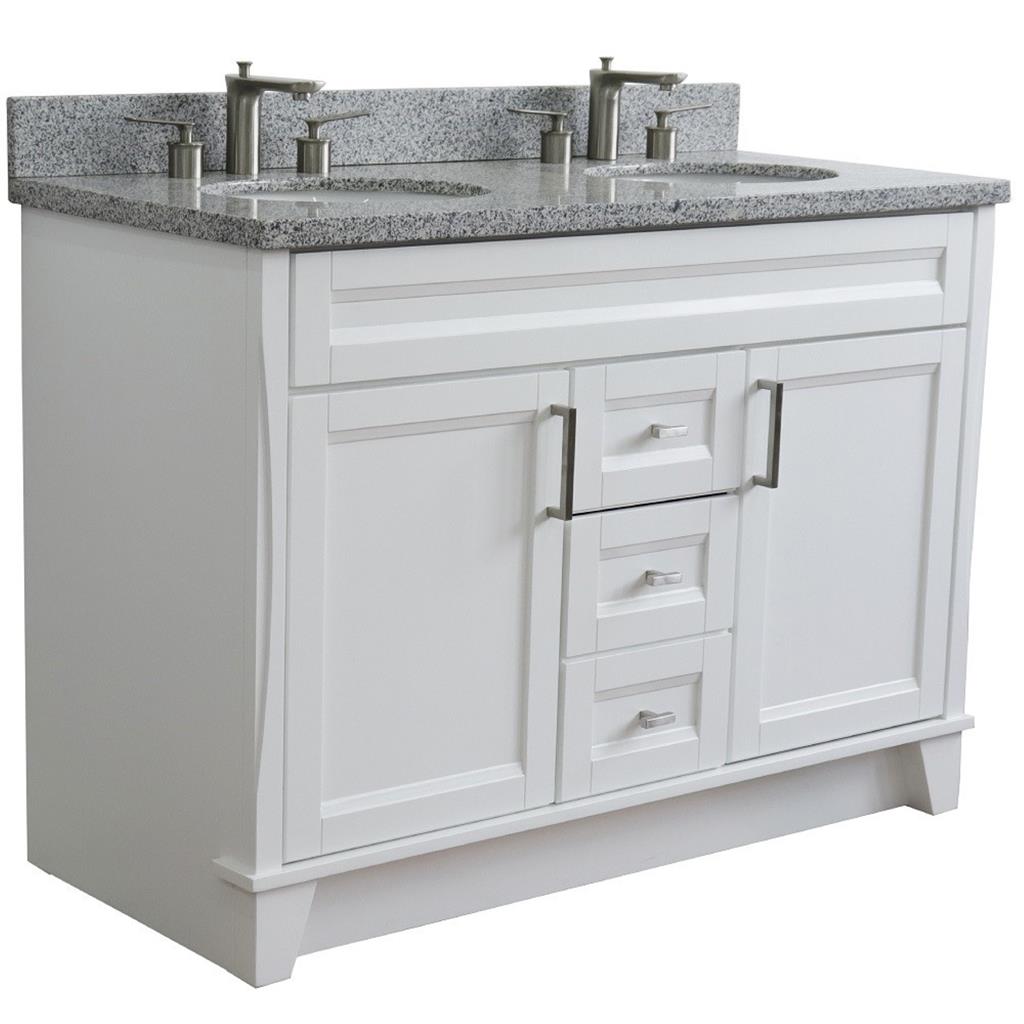 Bellaterra Home, Terni 49" White Double Vanity, Oval Sink, Gray Granite#top-options_gray-granite-top