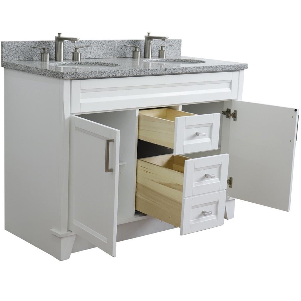 Bellaterra Home, Terni 49" White Double Vanity, Oval Sink, Gray Granite#top-options_gray-granite-top