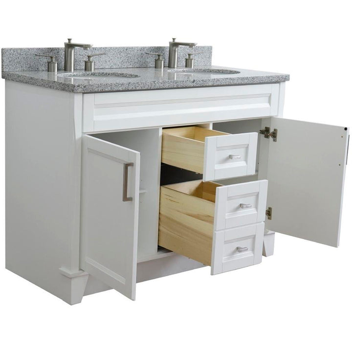 Bellaterra Home, Terni 49" White Double Vanity, Oval Sink, Gray Granite#top-options_gray-granite-top