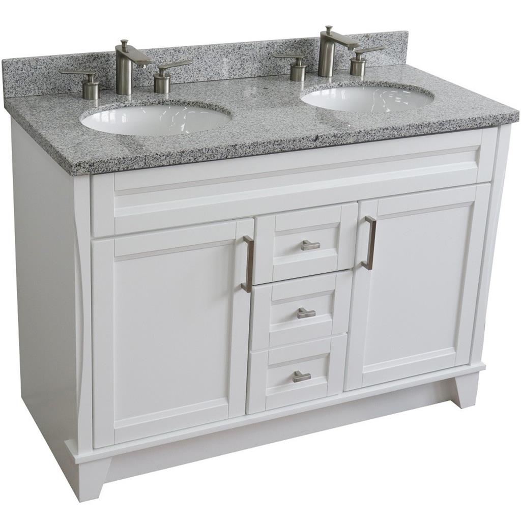 Bellaterra Home, Terni 49" White Double Vanity, Oval Sink, Gray Granite#top-options_gray-granite-top