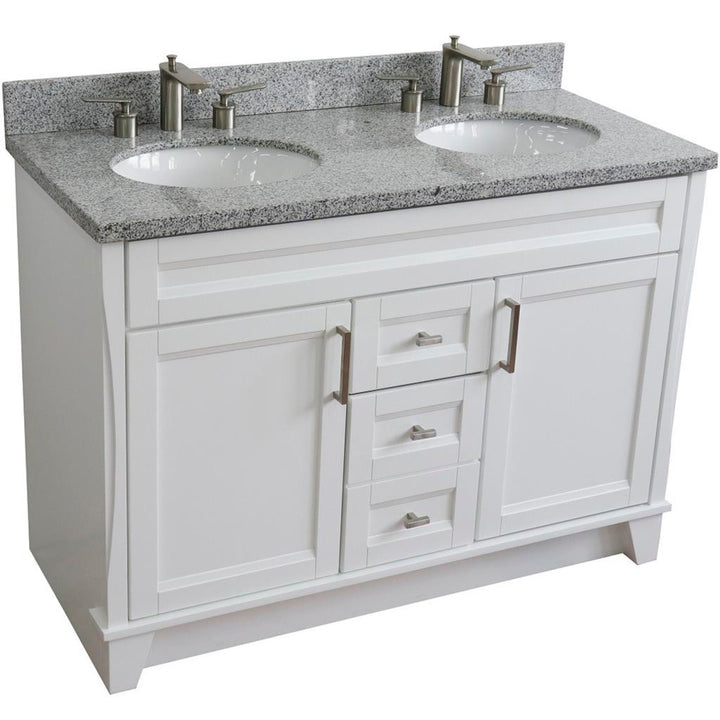 Bellaterra Home, Terni 49" White Double Vanity, Oval Sink, Gray Granite#top-options_gray-granite-top