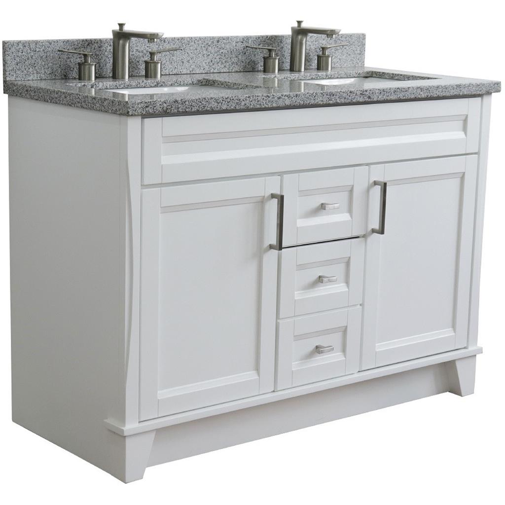 Bellaterra Home, Terni 49" White Double Vanity, Rectangle Sink, Gray Granite#top-options_gray-granite-top