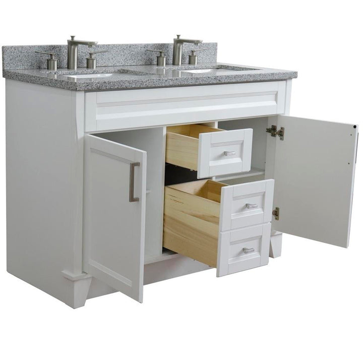 Bellaterra Home, Terni 49" White Double Vanity, Rectangle Sink, Gray Granite#top-options_gray-granite-top