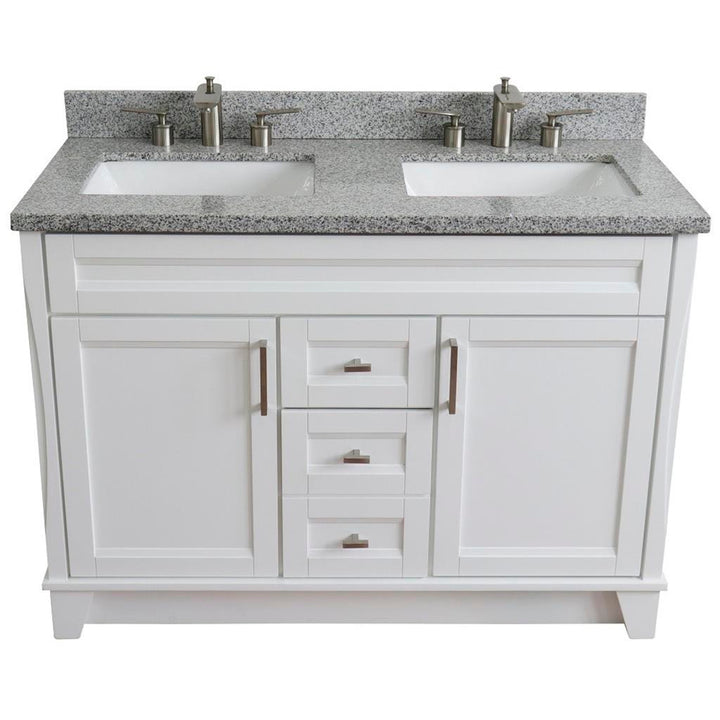 Bellaterra Home, Terni 49" White Double Vanity, Rectangle Sink, Gray Granite#top-options_gray-granite-top