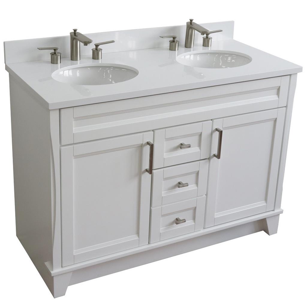Bellaterra Home, Terni 49" White Double Vanity, Oval Sink, White Quartz#top-options_white-quartz-top