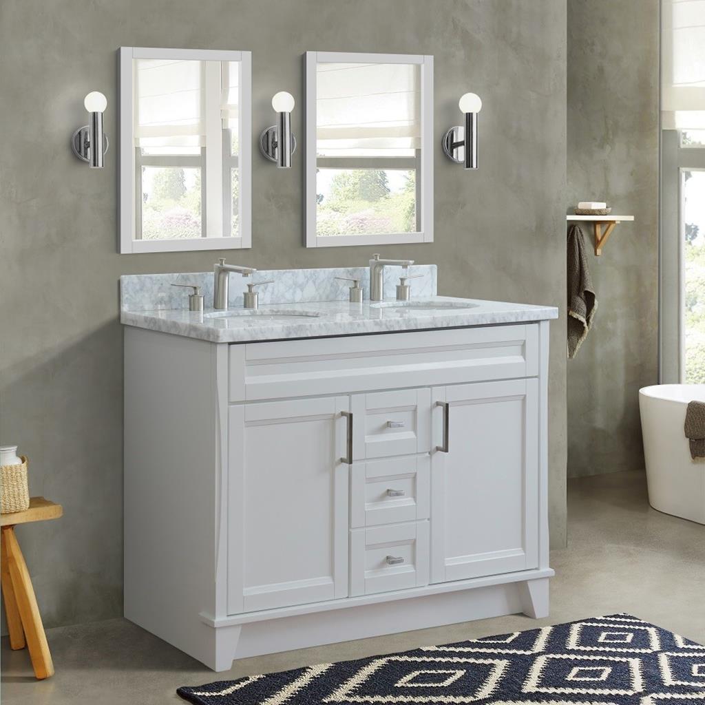 Bellaterra Home, Terni 49" White Double Vanity, Oval Sink, White Carrara Marble#top-options_white-carrara-marble-top