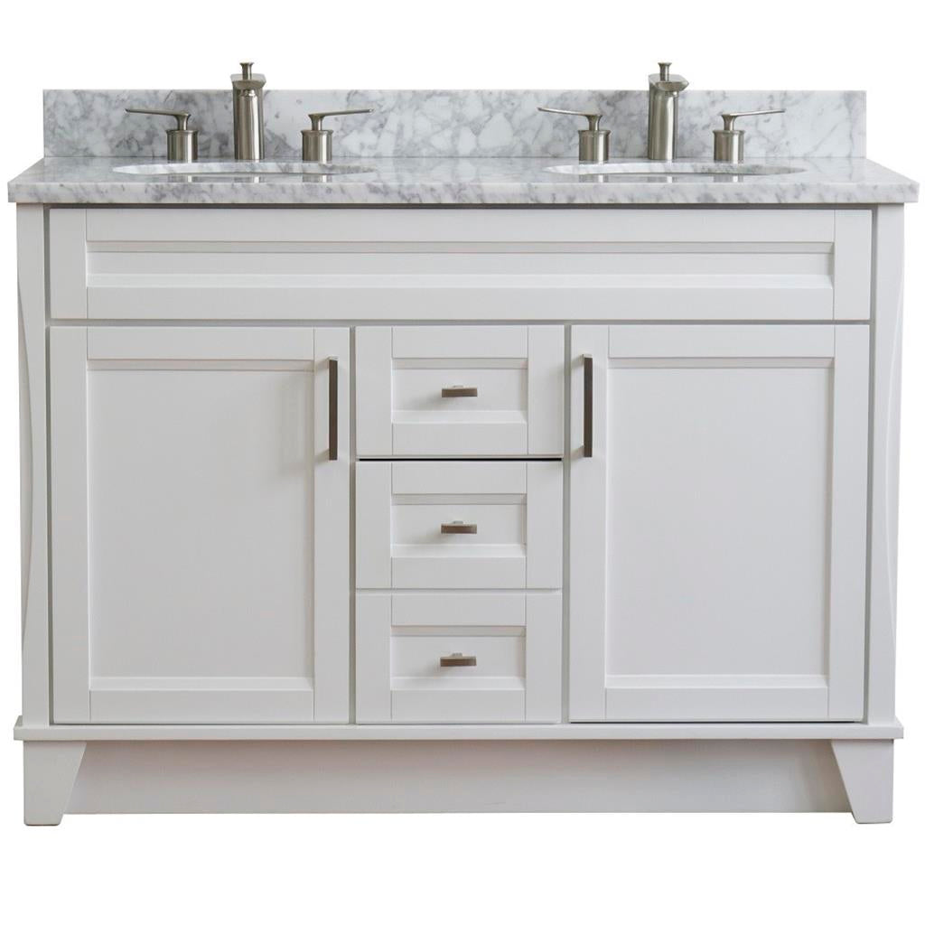 Bellaterra Home, Terni 49" White Double Vanity, Oval Sink, White Carrara Marble#top-options_white-carrara-marble-top