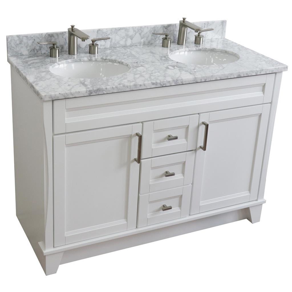Bellaterra Home, Terni 49" White Double Vanity, Oval Sink, White Carrara Marble#top-options_white-carrara-marble-top