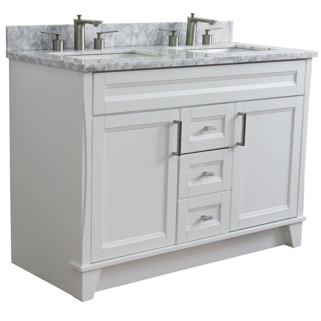 Bellaterra Home, Terni 49" White Double Vanity, Rectangle Sink, White Carrara Marble#top-options_white-carrara-marble-top