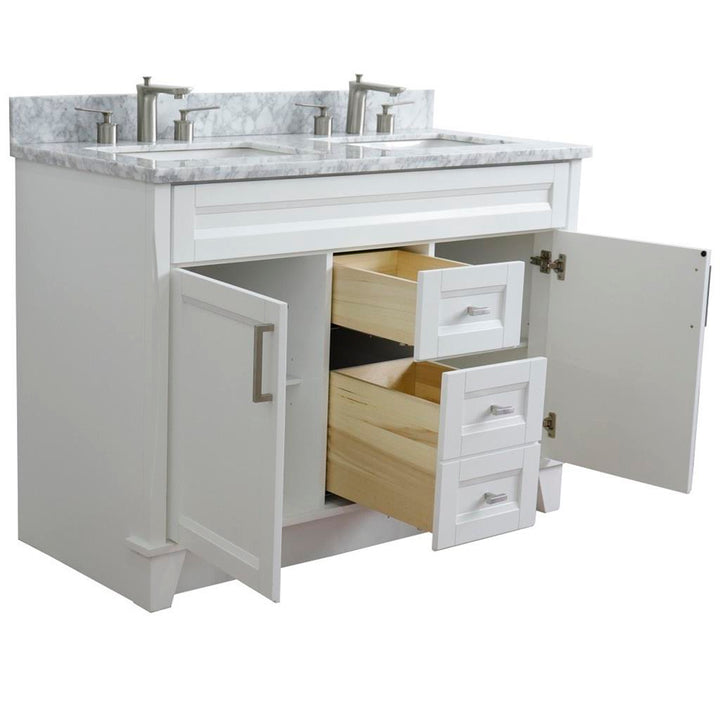 Bellaterra Home, Terni 49" White Double Vanity, Rectangle Sink, White Carrara Marble#top-options_white-carrara-marble-top