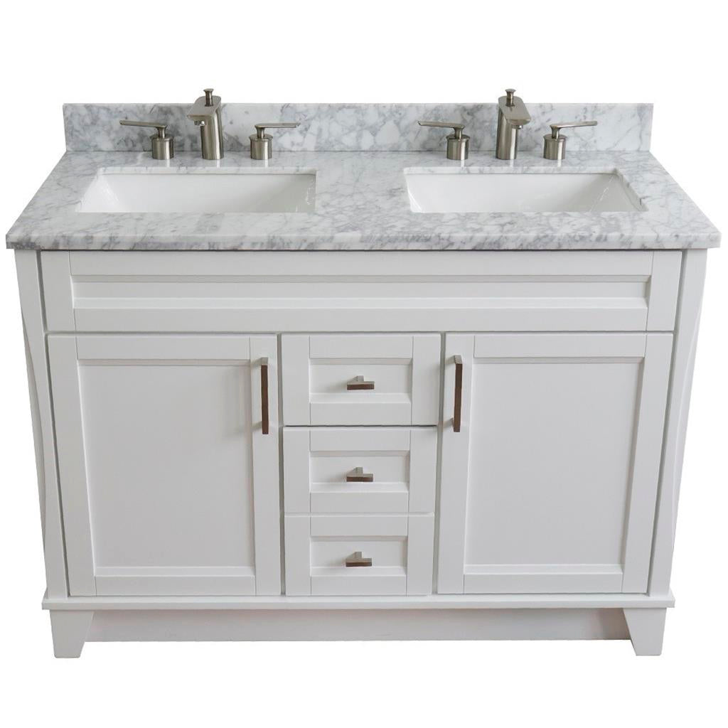 Bellaterra Home, Terni 49" White Double Vanity, Rectangle Sink, White Carrara Marble#top-options_white-carrara-marble-top