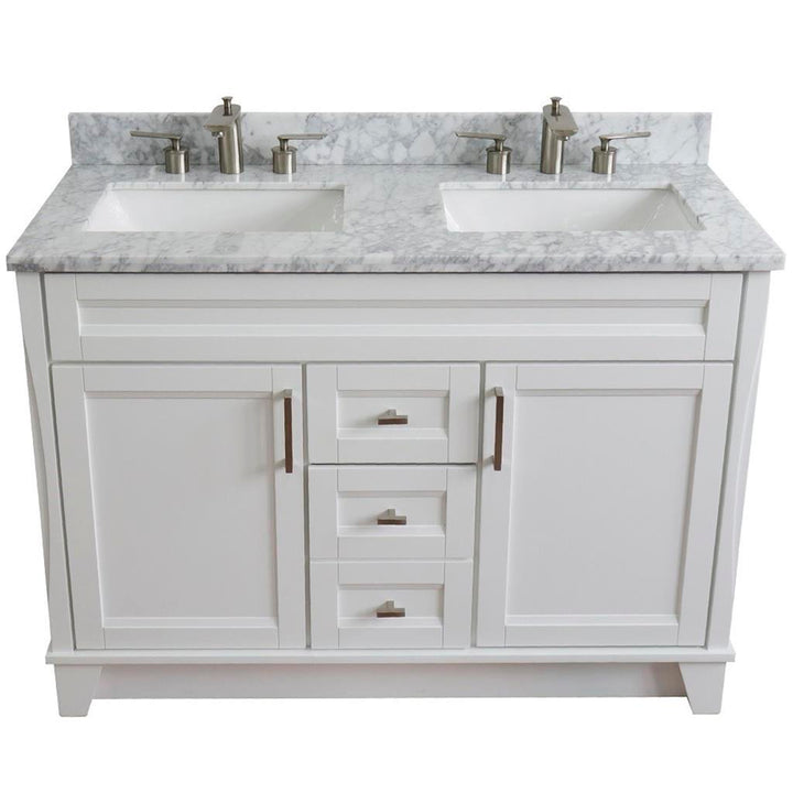 Bellaterra Home, Terni 49" White Double Vanity, Rectangle Sink, White Carrara Marble#top-options_white-carrara-marble-top