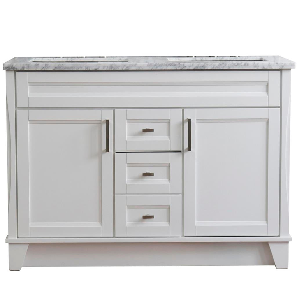 Bellaterra Home, Terni 49" White Double Vanity, Rectangle Sink, White Carrara Marble#top-options_white-carrara-marble-top