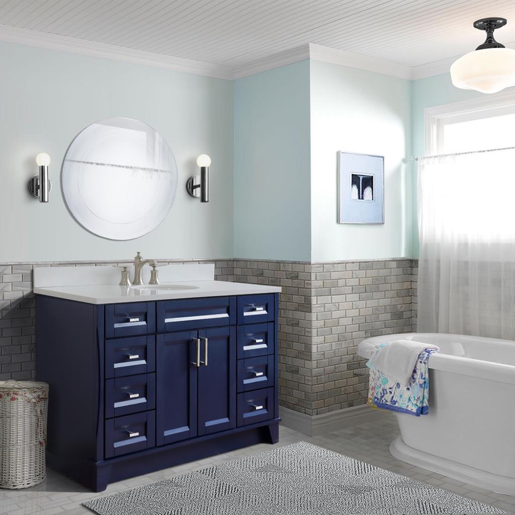 Bellaterra Home, Terni 49" Blue Single Vanity, Oval Sink, White Quartz#top-options_white-quartz-top
