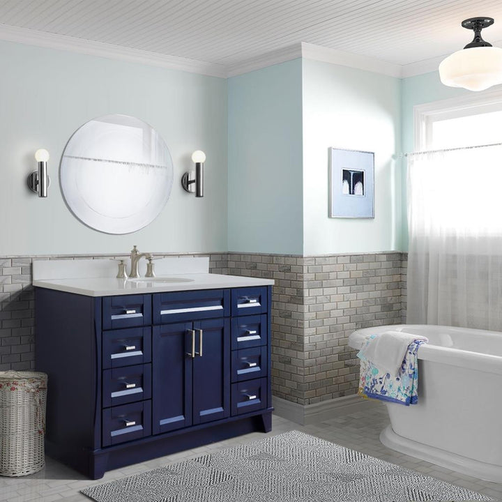 Bellaterra Home, Terni 49" Blue Single Vanity, Oval Sink, White Quartz#top-options_white-quartz-top