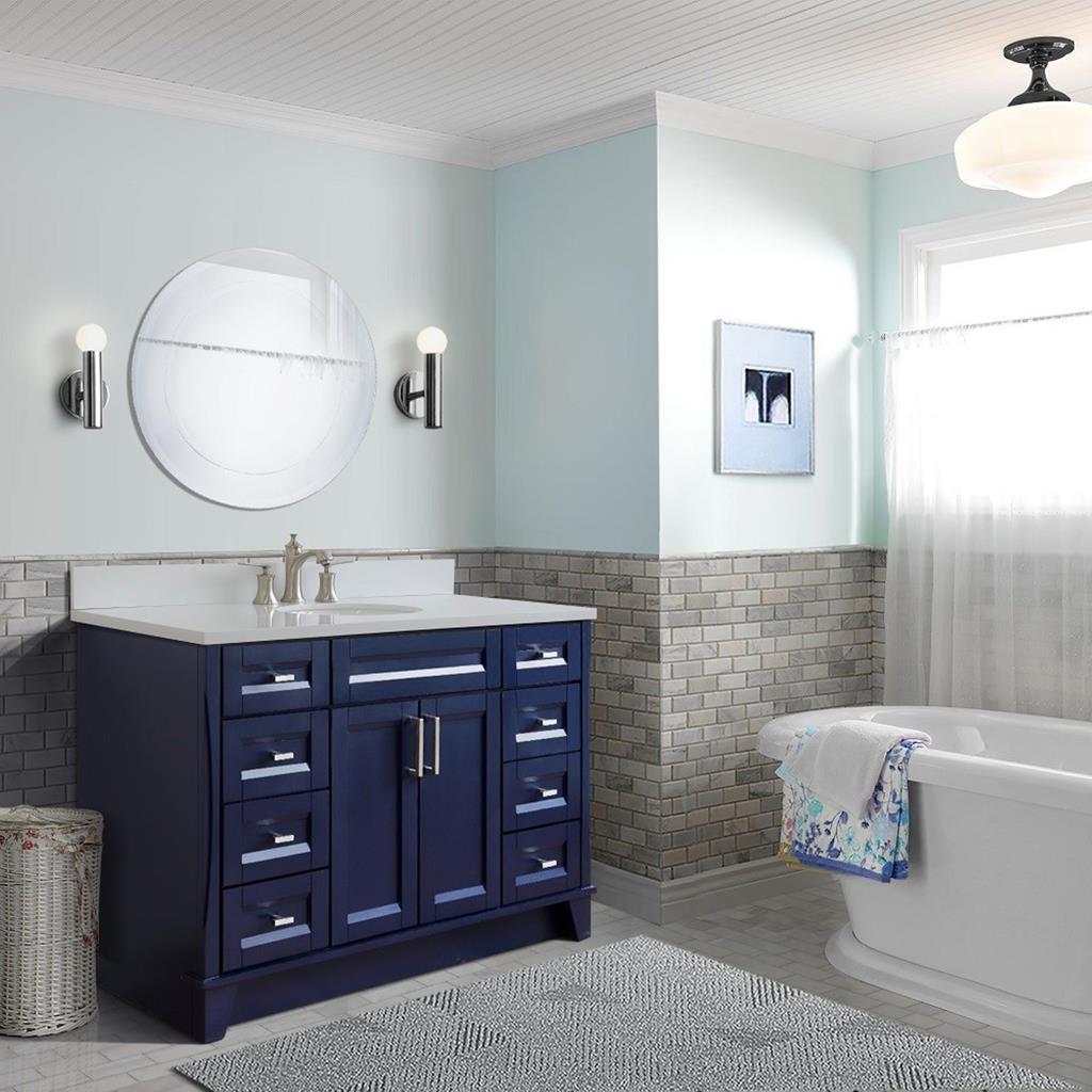 Bellaterra Home, Terni 49" Blue Single Vanity, Oval Sink, White Quartz#top-options_white-quartz-top
