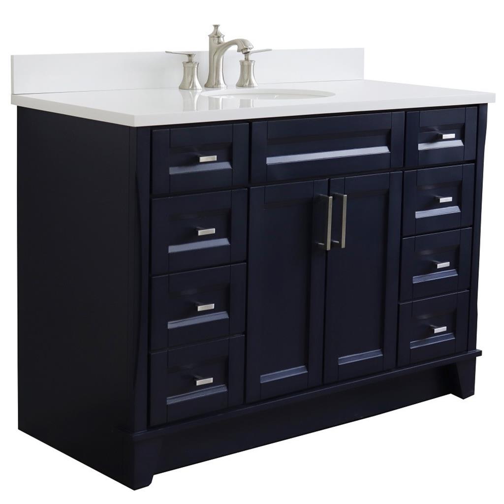 Bellaterra Home, Terni 49" Blue Single Vanity, Oval Sink, White Quartz#top-options_white-quartz-top