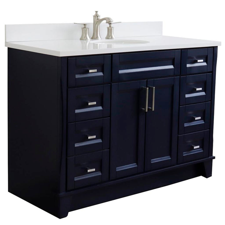 Bellaterra Home, Terni 49" Blue Single Vanity, Oval Sink, White Quartz#top-options_white-quartz-top