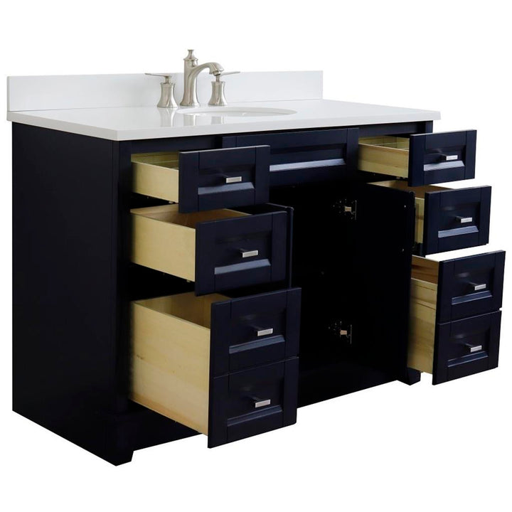 Bellaterra Home, Terni 49" Blue Single Vanity, Oval Sink, White Quartz#top-options_white-quartz-top